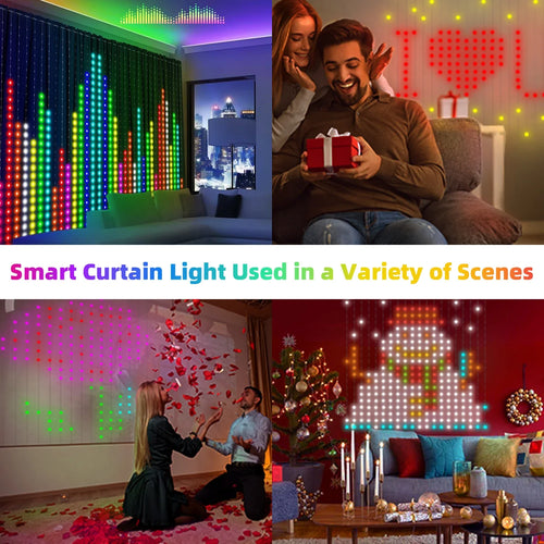 LED Smart Curtain Light RGB Fantasy Color DIY Text Custom Pattern for Windows and Room Decoration