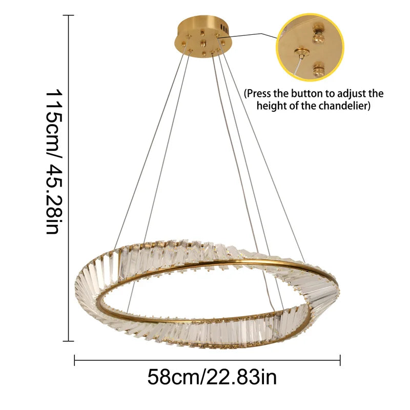 LED Luxury Ring Pendant Light with Crystal Accents and Adjustable Color Modes