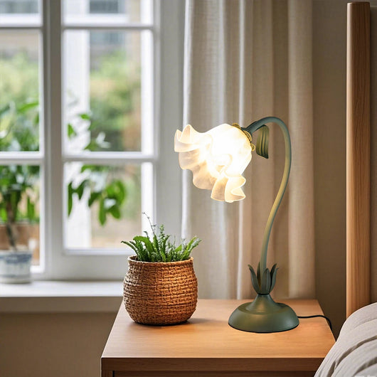 Vintage Floral Bedside Lamp – Adjustable LED Table Light (Green)