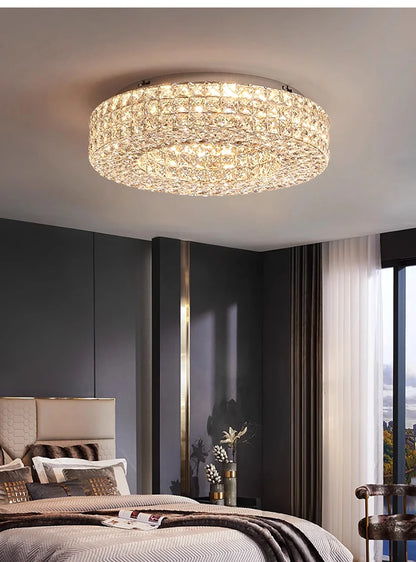 Luxury Round Crystal LED Ceiling Lights with Stainless Steel Design