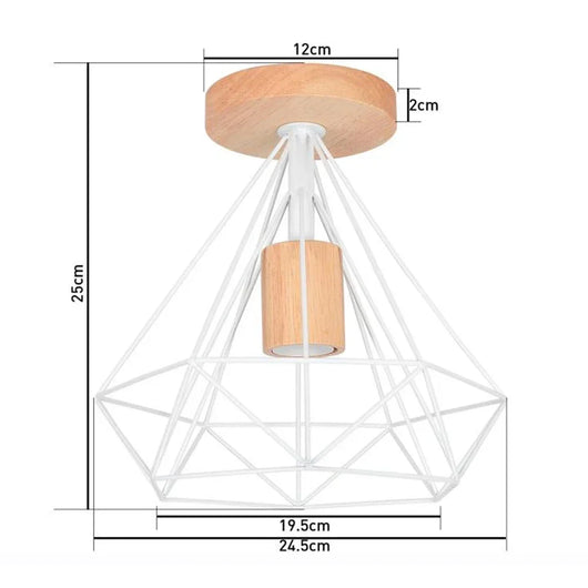 Modern Japanese Style Wood & Iron Ceiling Light – Vintage Cage Design