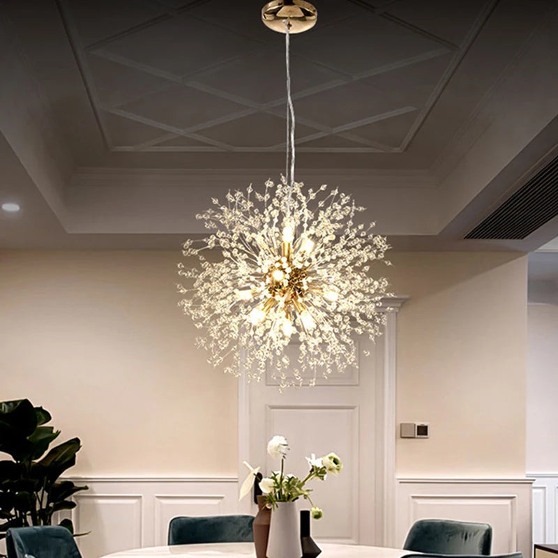 Modern Crystal Fireball LED Pendant Light with Geometric Star Design