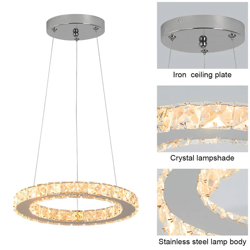 LED Luxury Ring Pendant Light with Crystal Accents and Adjustable Color Modes