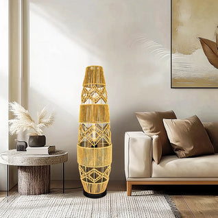 Boho Rattan Floor Lamp with LED Light Bar – Corner Reading Lamp