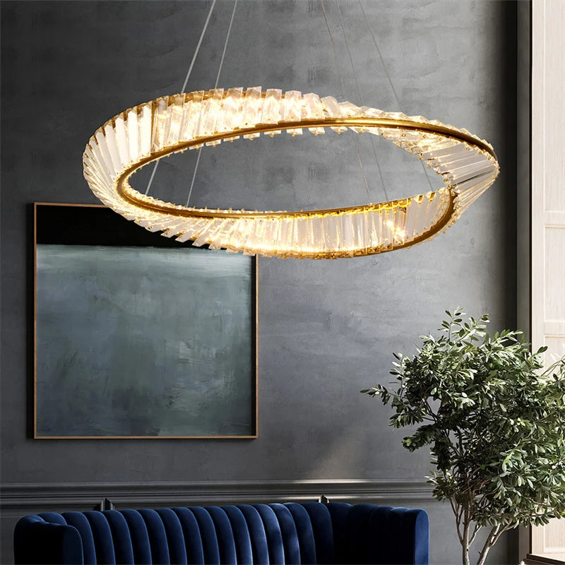 LED Luxury Ring Pendant Light with Crystal Accents and Adjustable Color Modes