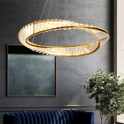 LED Luxury Ring Pendant Light with Crystal Accents and Adjustable Color Modes