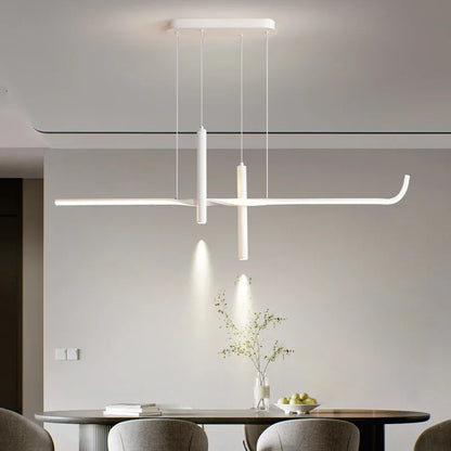 Modern Linear LED Chandelier with Adjustable Spotlights