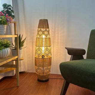 Boho Rattan Floor Lamp with LED Light Bar – Corner Reading Lamp
