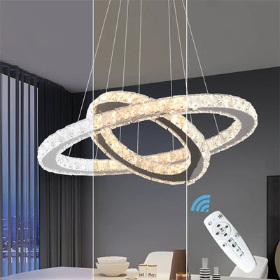 Modern Crystal Rings LED Chandelier Indoor Luxury Ceiling Lamp Dimming &amp; Remote Control Pendant Lighting Chrome Lustre Fixtures