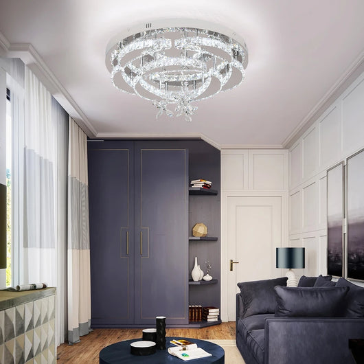 Crystal LED Ceiling Lamp – Chrome Finish with Adjustable Light Modes