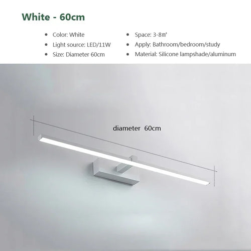 Modern LED Bathroom Wall Light – 3-Color Aluminum Vanity Mirror Sconce Fixture