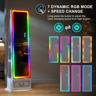 LED Full Length Mirror Jewelry Cabinet – RGB Lighted Lockable Organizer