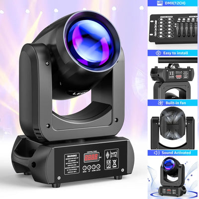 U'King 150W Beam Moving Head Light Rotating 18 Prisms 14 Gobos LED Rainbow Effect Zoom Stage Light DMX512 for DJ Disco Wedding