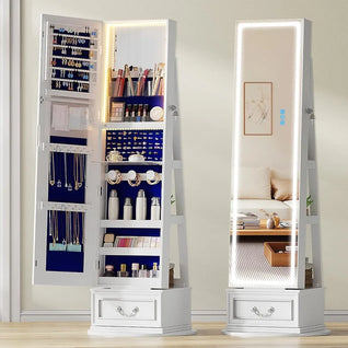 LED Full Length Mirror Jewelry Cabinet – RGB Lighted Lockable Organizer