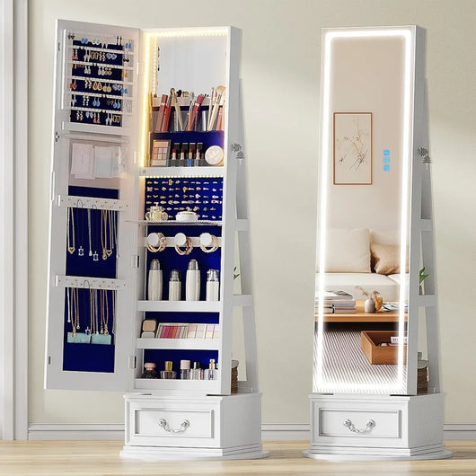 LED Full Length Mirror Jewelry Cabinet – RGB Lighted Lockable Organizer