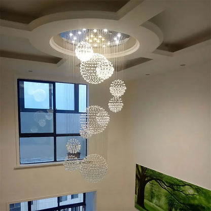 Luxury Crystal Rain Drop Spiral Pendant Lamp Ceiling Chandelier Dia 31.5 inch Stair Lobby Hall Chandelier LED