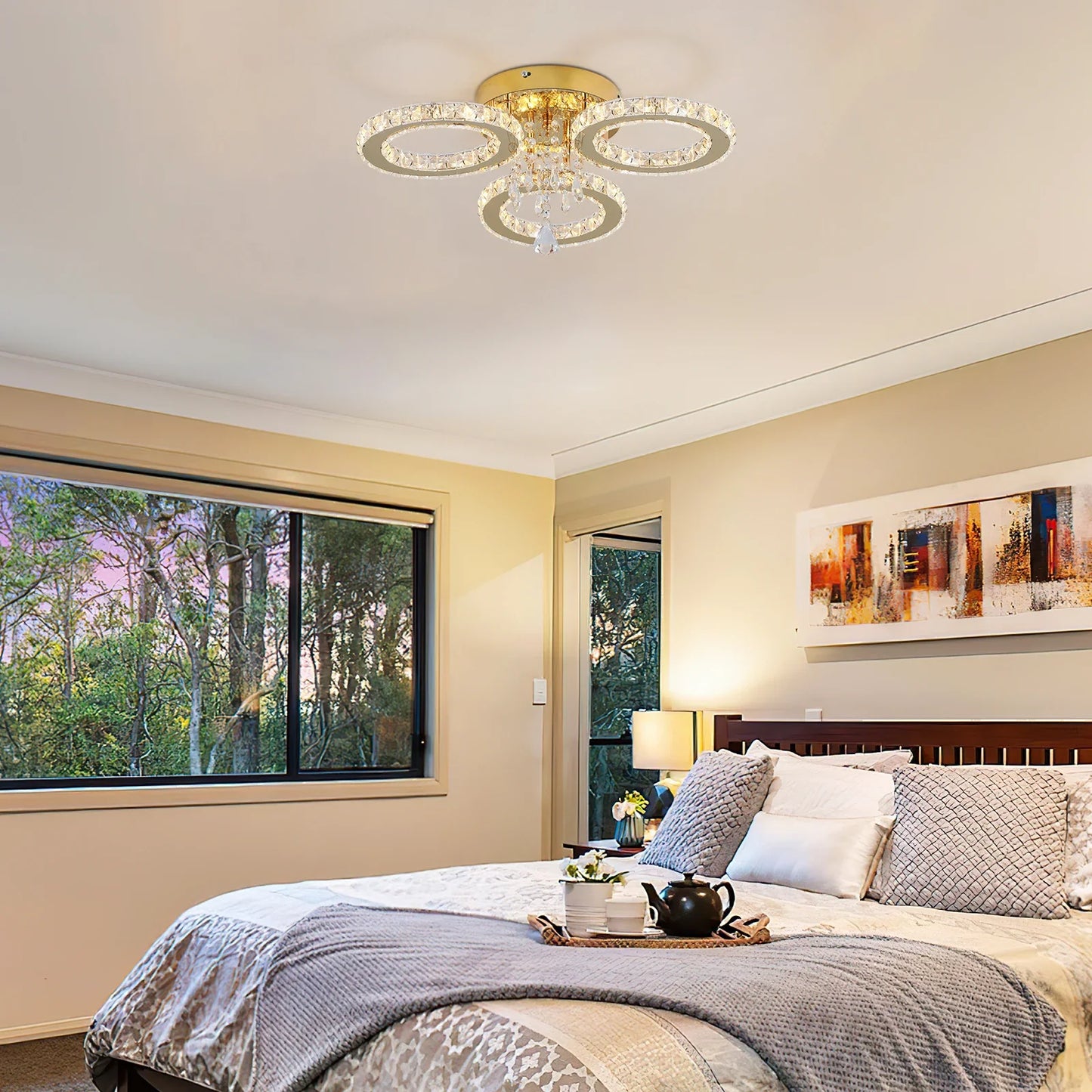 Luxury Crystal LED Ceiling Light with Adjustable Warm and Cool Illumination