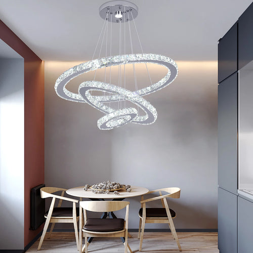 Luxury 3-Ring Crystal LED Kitchen Ceiling Light – Adjustable Color Modes