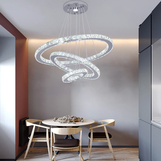 Luxury 3-Ring Crystal LED Kitchen Ceiling Light – Adjustable Color Modes