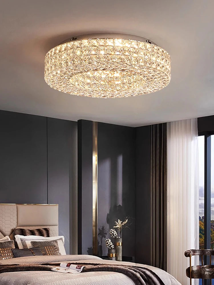 Luxury Round Crystal LED Ceiling Lights with Stainless Steel Design