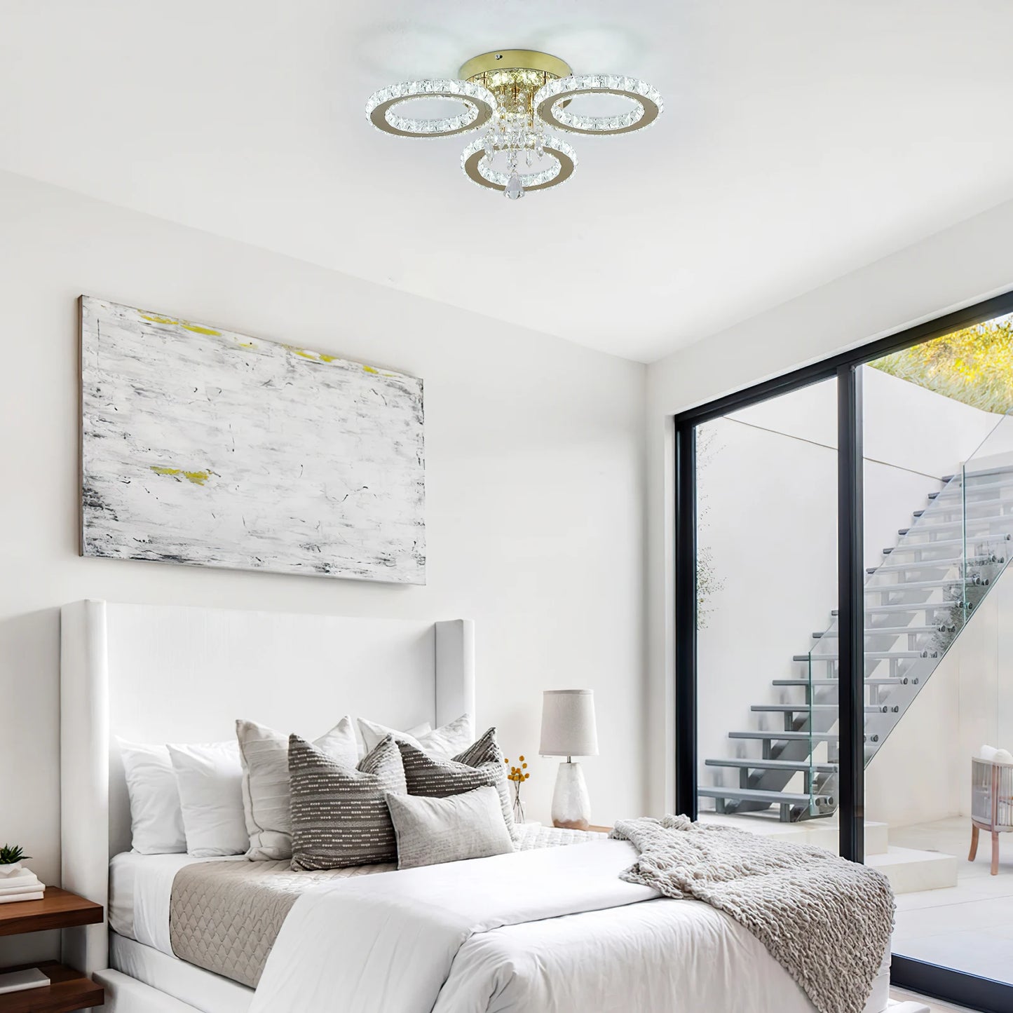 Luxury Crystal LED Ceiling Light with Adjustable Warm and Cool Illumination