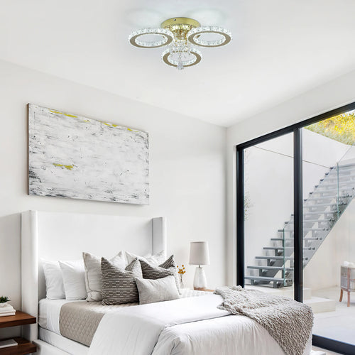 Luxury Gold Crystal LED Ceiling Light – Warm & Cool Adjustable Illumination