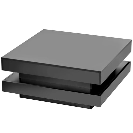 ONTREND LED Coffee Table – High Gloss 2-Tier Square Center Table