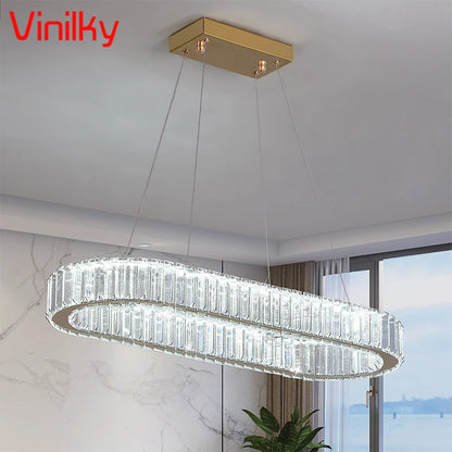 Modern Crystal LED Ceiling Pendant Light with Stainless Steel Design
