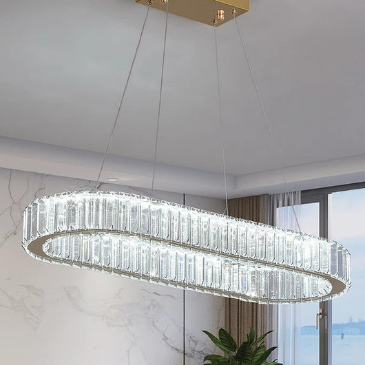 Modern Crystal LED Pendant Light – Stainless Steel Ceiling Fixture