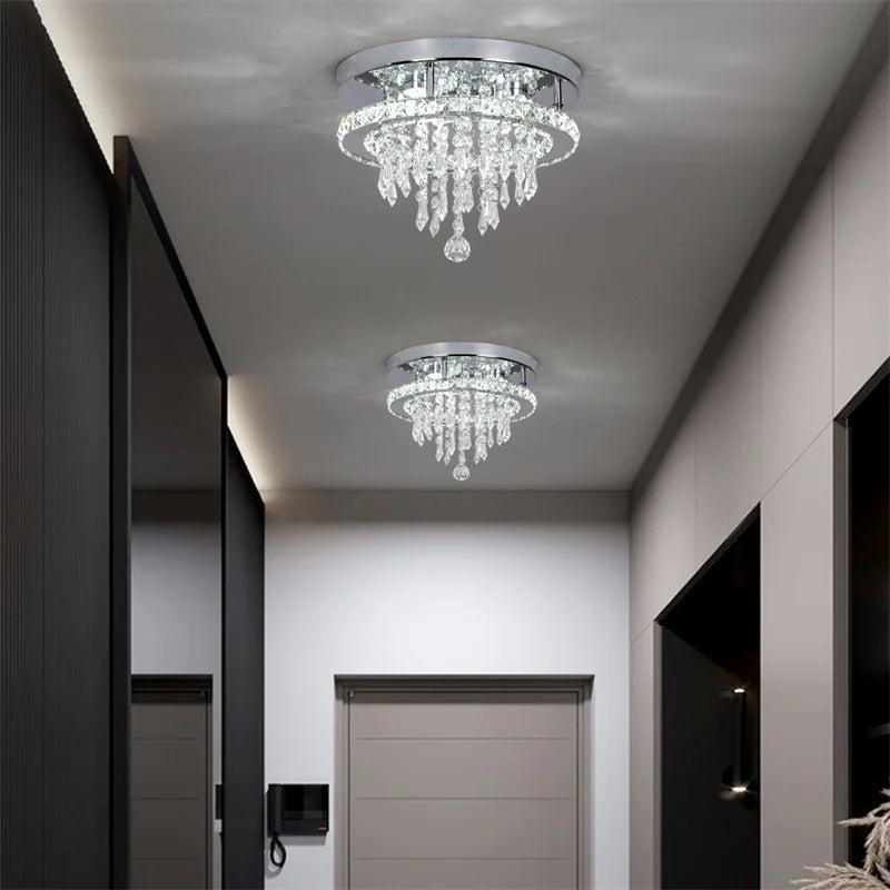 Luxury Crystal LED Ceiling Lamp with Remote Dimming and Dual Color Modes