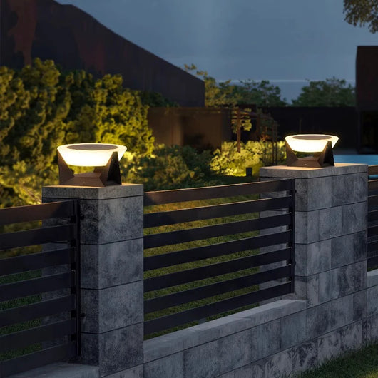 Stainless steel LED remote-controlled cylindrical solar column light,waterproof outdoor courtyard light, door post dimming light