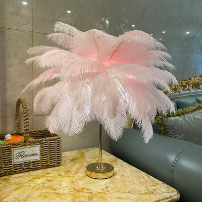 Rechargeable Ostrich Feather LED Table Lamp with Touch Control for Bedroom, Bedside &amp; Modern Home Décor