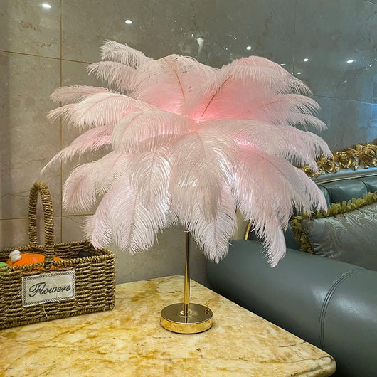 Rechargeable Ostrich Feather LED Table Lamp with Touch Control for Bedroom, Bedside &amp; Modern Home Décor