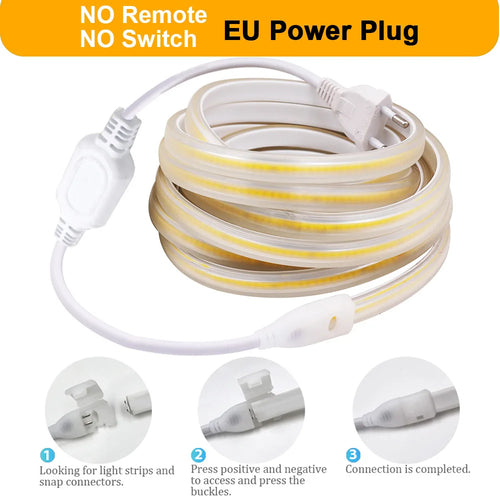 Dimmable COB LED Strip Light with Touch Switch & 23-Key Remote