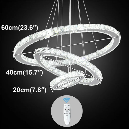 Modern Crystal Rings LED Chandelier Indoor Luxury Ceiling Lamp Dimming &amp; Remote Control Pendant Lighting Chrome Lustre Fixtures
