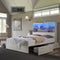 Large Wooden Platform Bed with LED Bookshelf Headboard