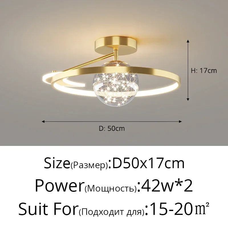 Nordic Luxury Starry LED Ceiling Lamp Is Used For the Bedroom, Living Room, and Kitchen. Golden White Black Remote Control Home Decoration