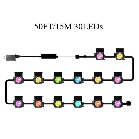 Smart RGBIC Outdoor String Lights – 300 ft App-Controlled Garden Lighting