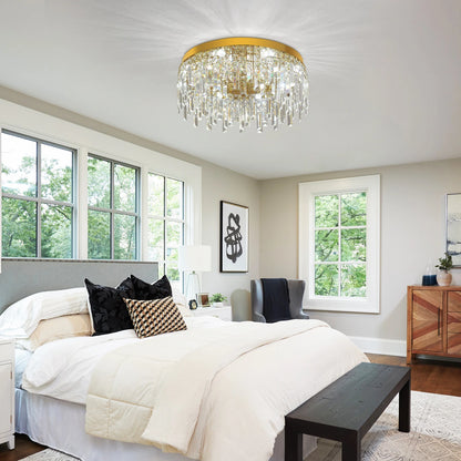 Luxury Gold LED Ceiling Light with Dual-Direction Crystal Shade and Adjustable Color Modes