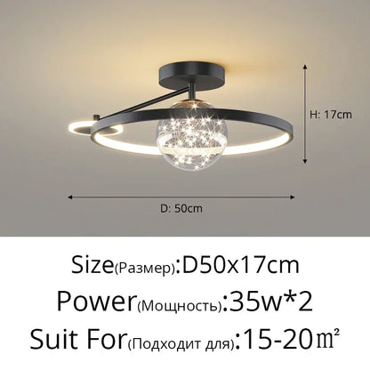 Nordic Luxury Starry LED Ceiling Lamp Is Used For the Bedroom, Living Room, and Kitchen. Golden White Black Remote Control Home Decoration
