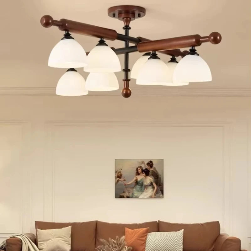 Retro Bamboo & Wood LED Ceiling Light with Warm Ambient Illumination