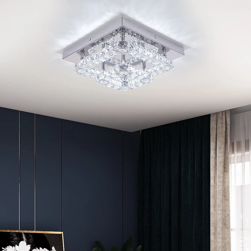 Crystal Flush Mount LED Ceiling Light – Modern Round Chandelier Fixture