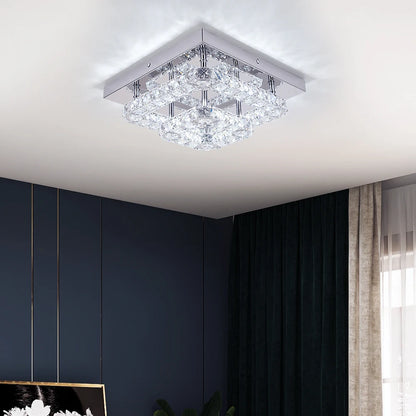 Crystal Flush Mount LED Ceiling Light – Modern Round Chandelier Fixture