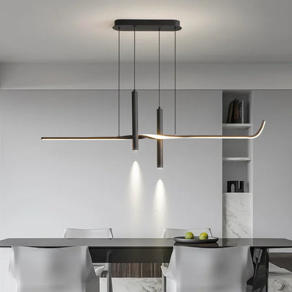 Modern Linear LED Chandelier with Adjustable Spotlights