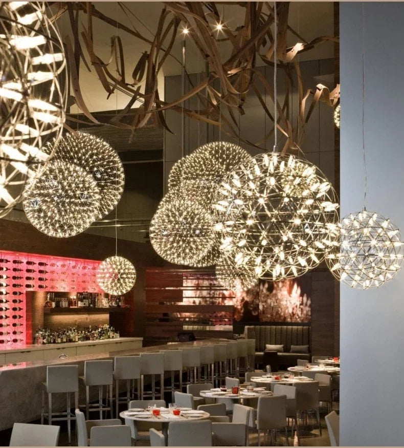 Modern Brief Loft Spark Ball LED Chandelier Fixture Firework Ball Stainless Steel Pendant Lamp for Home Decor Lighting 110-240V