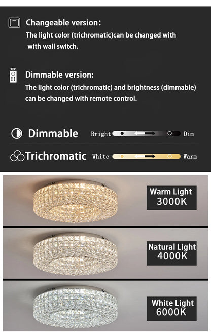 Luxury Round Crystal LED Ceiling Lights with Stainless Steel Design