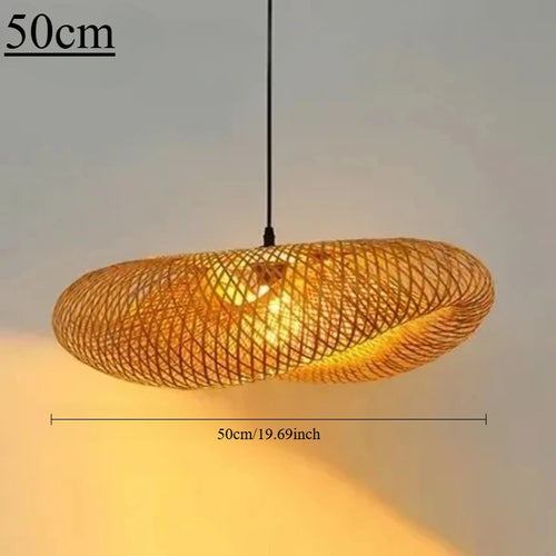 Hand-Woven Bamboo Pendant Light – Vintage Iron LED Fixture