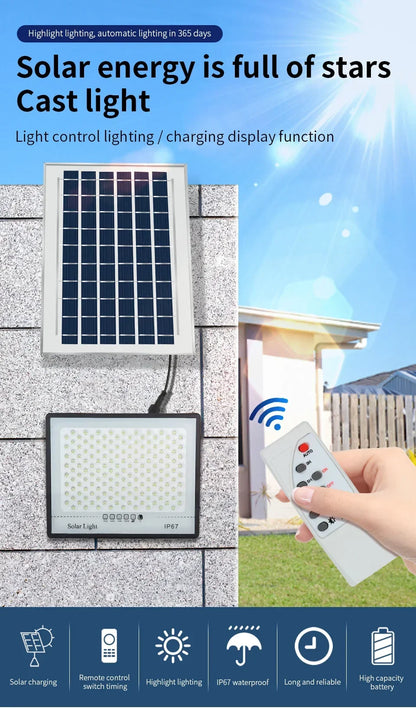 500W Solar Lamp Outdoor Waterproof Spotlights Solar Lights Remote Control Solar Floodlight Wall Street Garden Lights Sunlight