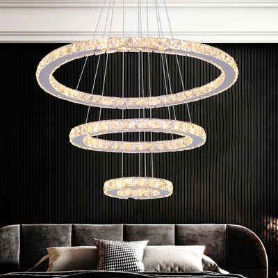 Luxury 3-Ring Crystal LED Kitchen Ceiling Light – Adjustable Color Modes