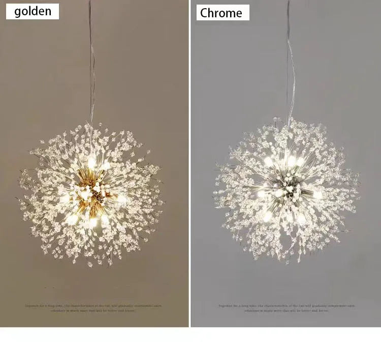 Modern Crystal Fireball LED Pendant Light with Geometric Star Design